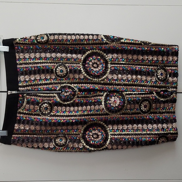 Endless Rose Multicolored Sequined Pencil Skirt Size Small Black Gold Rainbow - Picture 7 of 16